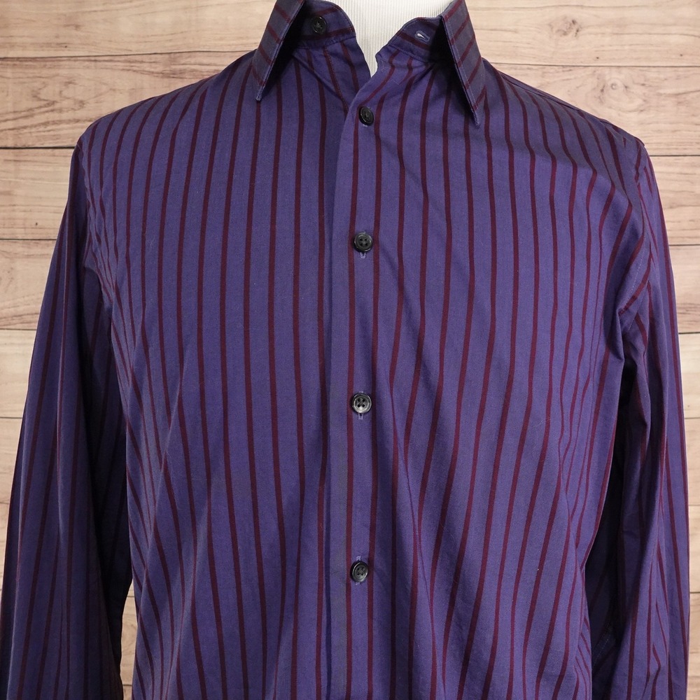 Express 1MX Shirt Mens M Purple Stripe Long Sleeve Button-Up Modern Fit Stretch